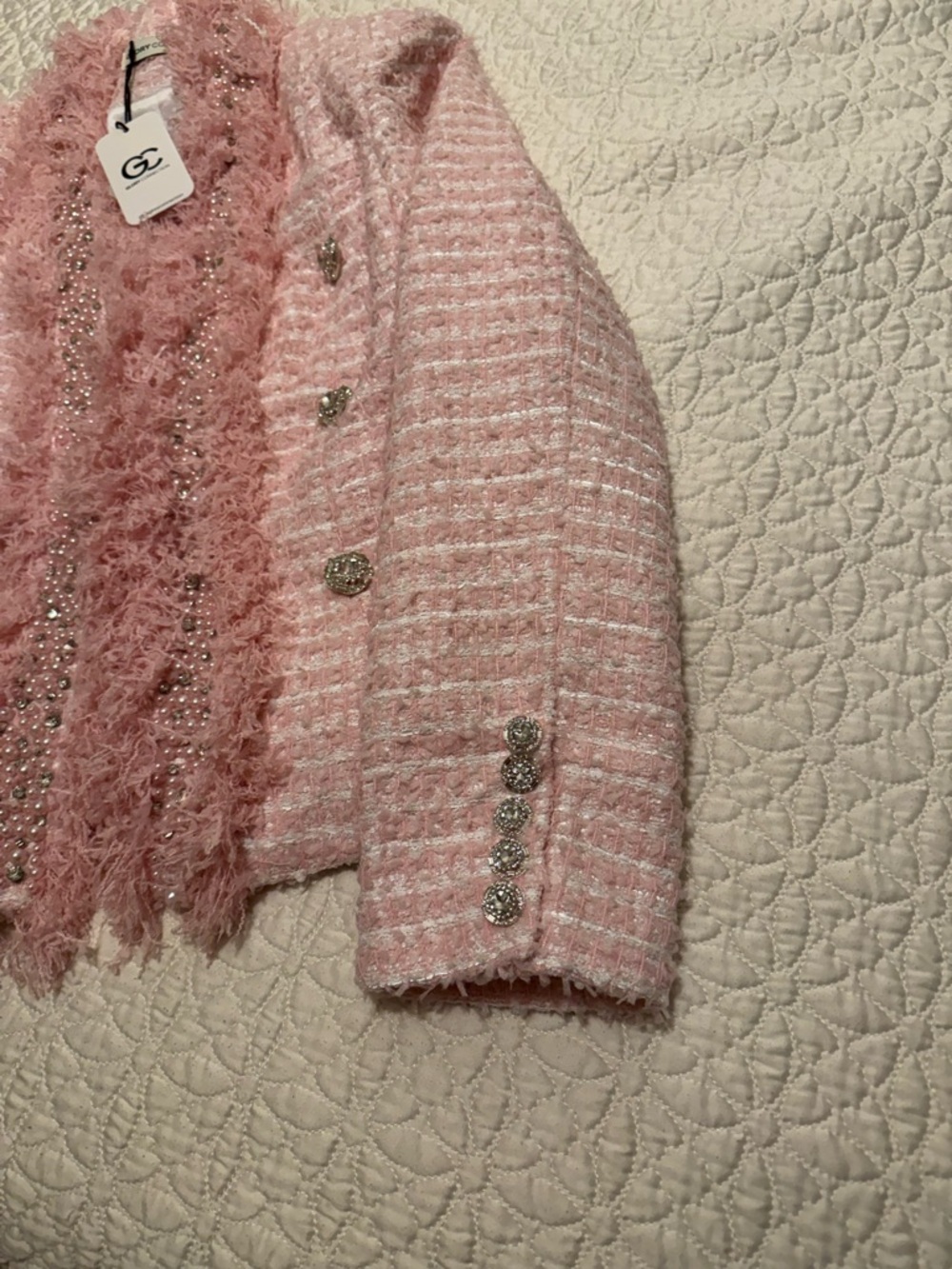 Embellished Pink Bouclé Blazer Jacket - Picture 4 of 4